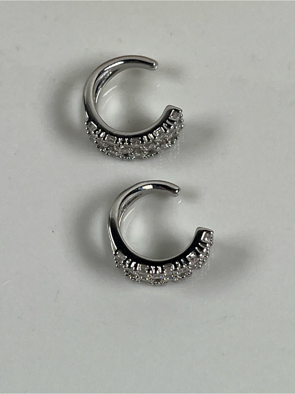 White Gold Overlay Cubic Zirconia Ear Cuffs - Picture 2 of 8